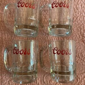 Set of 4 1980’s Coors Red Logo Glass Beer Mugs Set. Like new